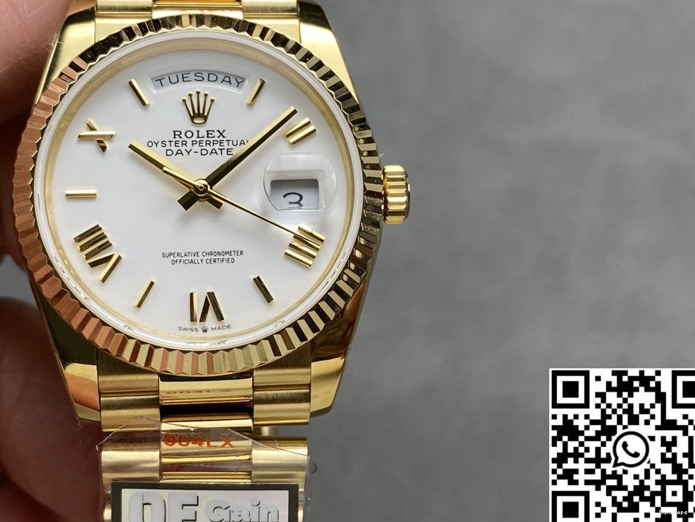 Date White Dial QF v5 Steel Tungsten Gold Day Rolex M128238-0113 Yellow Factory 36mm 0206